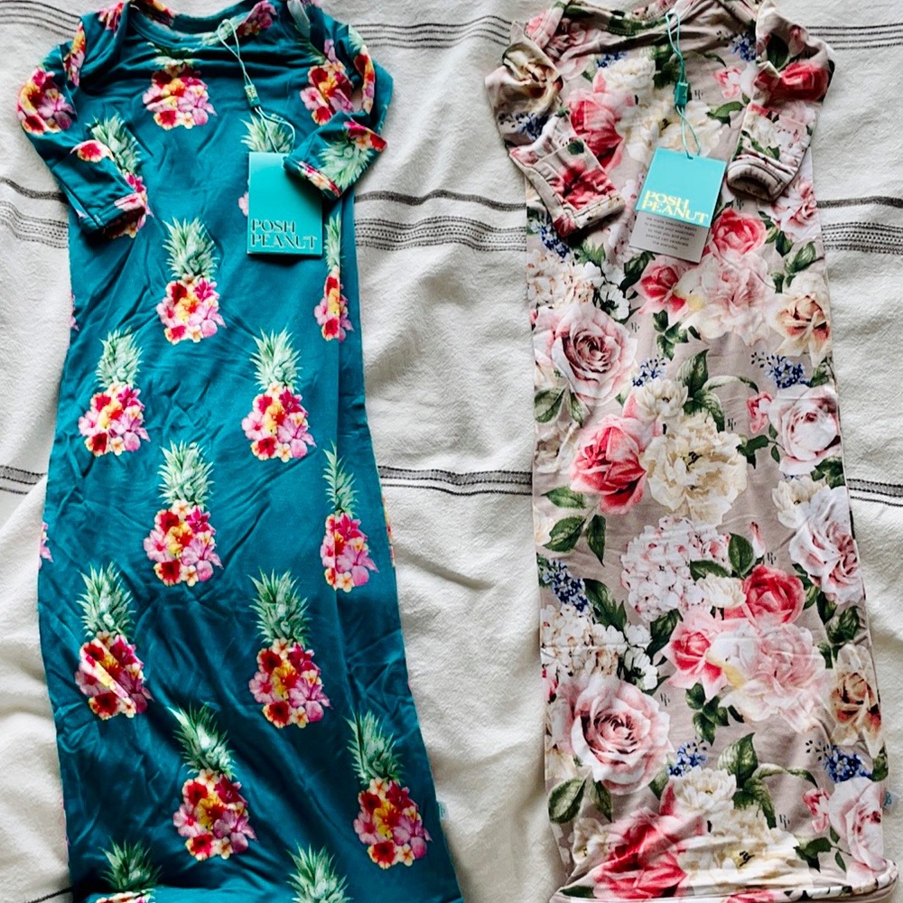Brand new, with packaging! Aqua Ananans Zippered Gown 0-3 months Posh Peanut